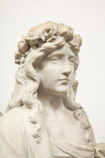 Monumental Italian White Marble Figure Sculpture of a Seated Winged Woman,  1870