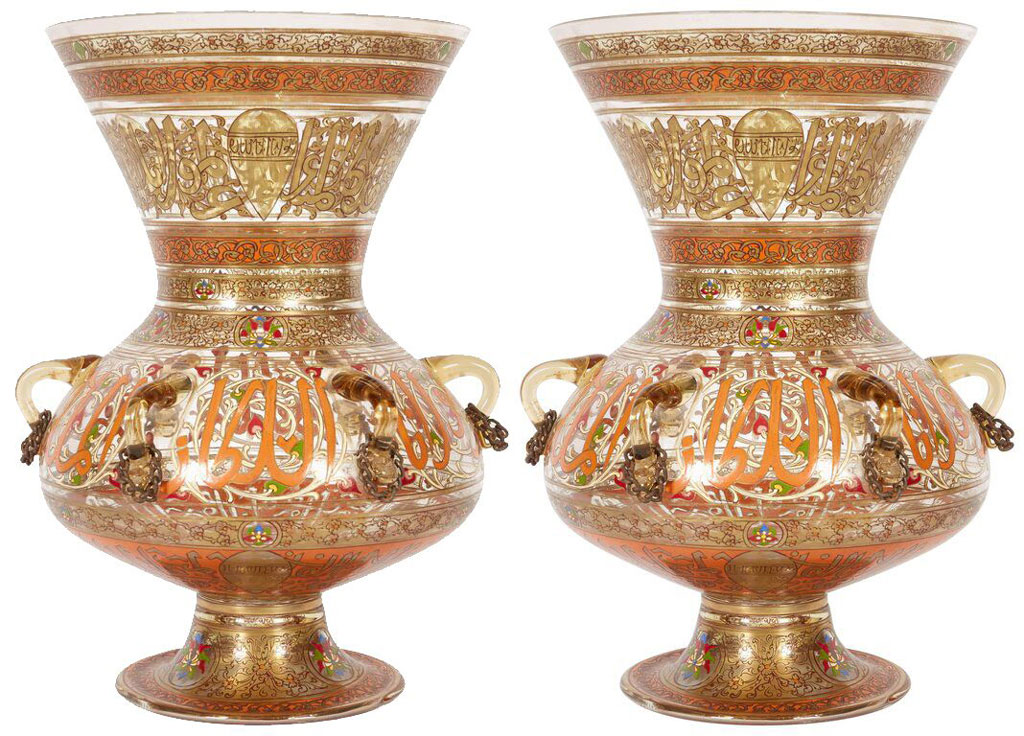 Pair Of French Enamelled Mamluk Revival Glass Mosque Lamp By Philippe Joseph Brocard Greg Report